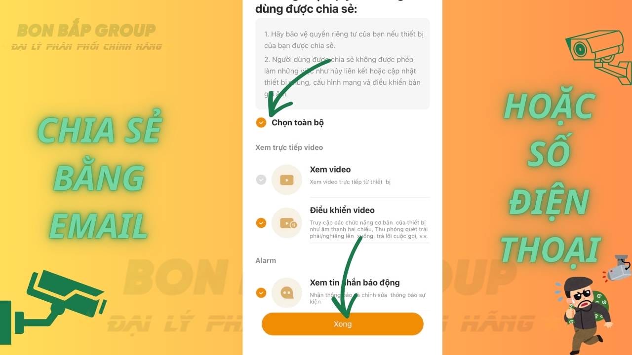 Cấp Quyền Nhấn Vào "Chọn Toàn Bộ" Và Nhấn "Xong"