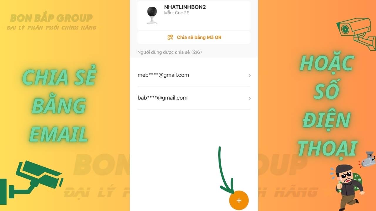 Nhấn vào nút "+" để thêm số điện thoại và gmail