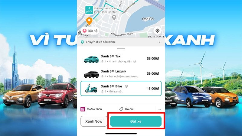 Chọn xe và chọn loại thanh toán và nhấn đặt vé
